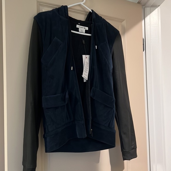 Lacoste bomber two tone hoodie jacket navy black 0 - Picture 5 of 10